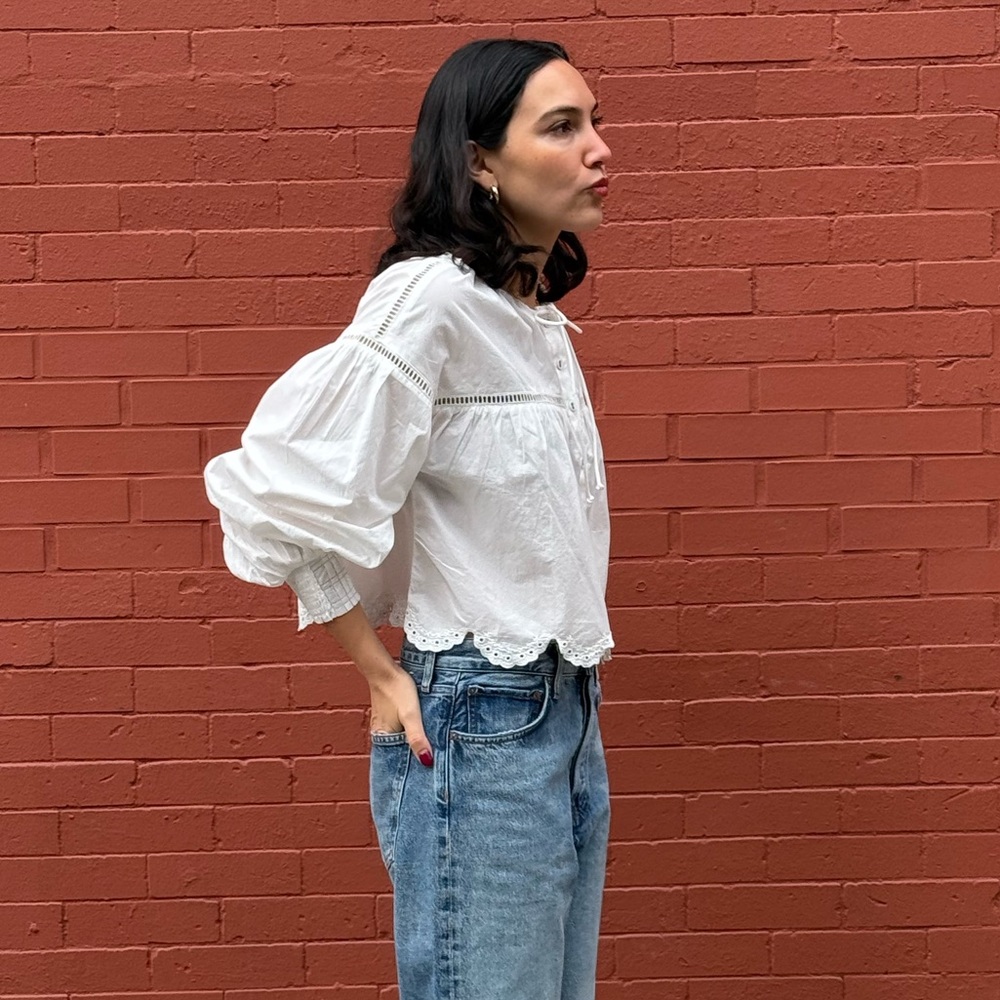 By Anthropologie Long-Sleeve Scallop-Trim Blouse